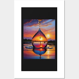 Large Water Droplet at Sunrise Posters and Art